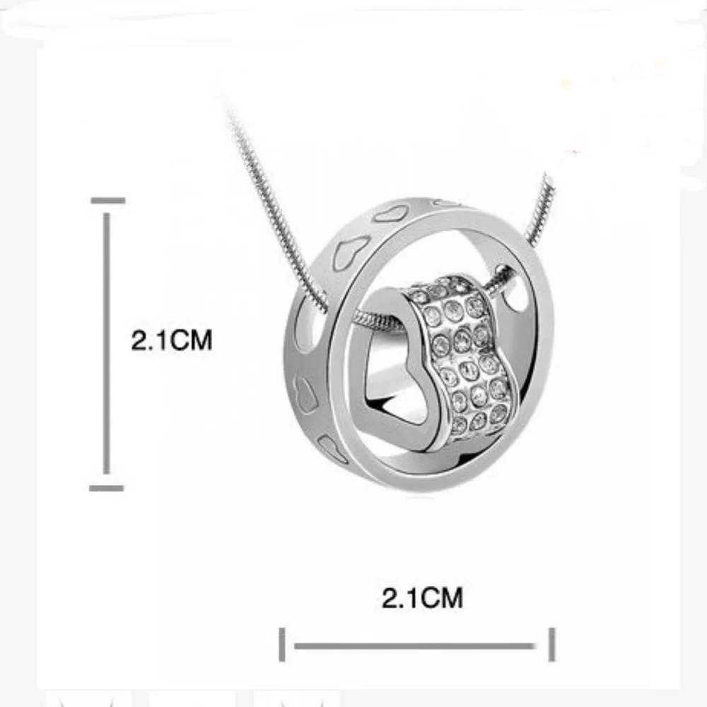 SWAROVSKI Crystal Heart in Circle Silver Sculptural Necklace 15.75” Chain - Picture 7 of 7